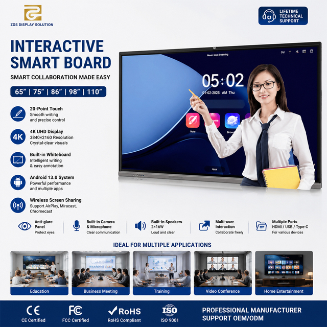 All-in-One Interactive Whiteboard 20-Point Touch Screen 4K Display with Built-in Camera for Classroom Video Conference