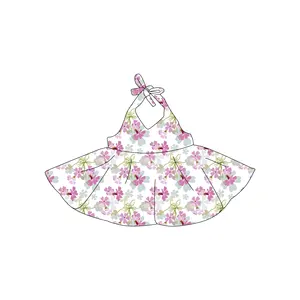 Qingli Oem Groothandelsprijs Kinderen Mooie Bloemenprint Halter Baby Meisje Jurk Ontwerpen