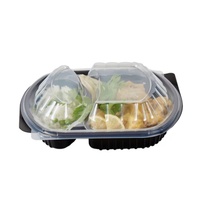 Conteneur alimentaire ovale jetable en PP à 1/2/3 compartiments, boîte à lunch noire à emporter, couvercle transparent, compatible micro-ondes, sans BPA, écologique