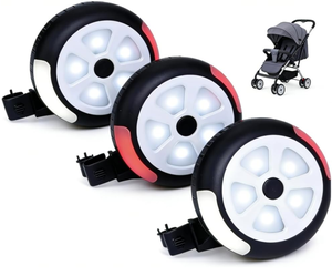 ไฟ LED สำหรับรถเข็นเด็ก (แพ็ค 3 ชิ้น) พร้อมตะขอ/คลิปหนีบสำหรับรถเข็นเด็ก – ใช้แบตเตอรี่, 5 โหมด, อุปกรณ์เสริมสำหรับรถเข็นเด็กสำหรับใช้กลางคืน - Product Image 1