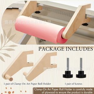 Wooden Paper Roll Holder <b>Adjustable</b> <b>Desk</b> Mount For <b>Office</b> Stationery Storage - Product Image 4