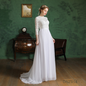 Lungo mezza manica a-line ragazze in pizzo elegante bianco semplice o-collo abito da <span class=keywords><strong>sposa</strong></span> civile abito da <span class=keywords><strong>sposa</strong></span> per le donne <span class=keywords><strong>sposa</strong></span> - Product Image 4