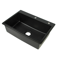 Évier de cuisine en granit noir de luxe à cuvette unique en quartz, design d'angle tendance, égouttoir rectangulaire, accessoire gain de place