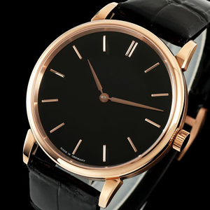 High-end OEM Ultra Thin Sapphire Crystal Manual Winding Minimalist Silver <b>Case</b> Black Dial Black Leather Strap Mens Dress <b>Watch</b> - Product Image 2