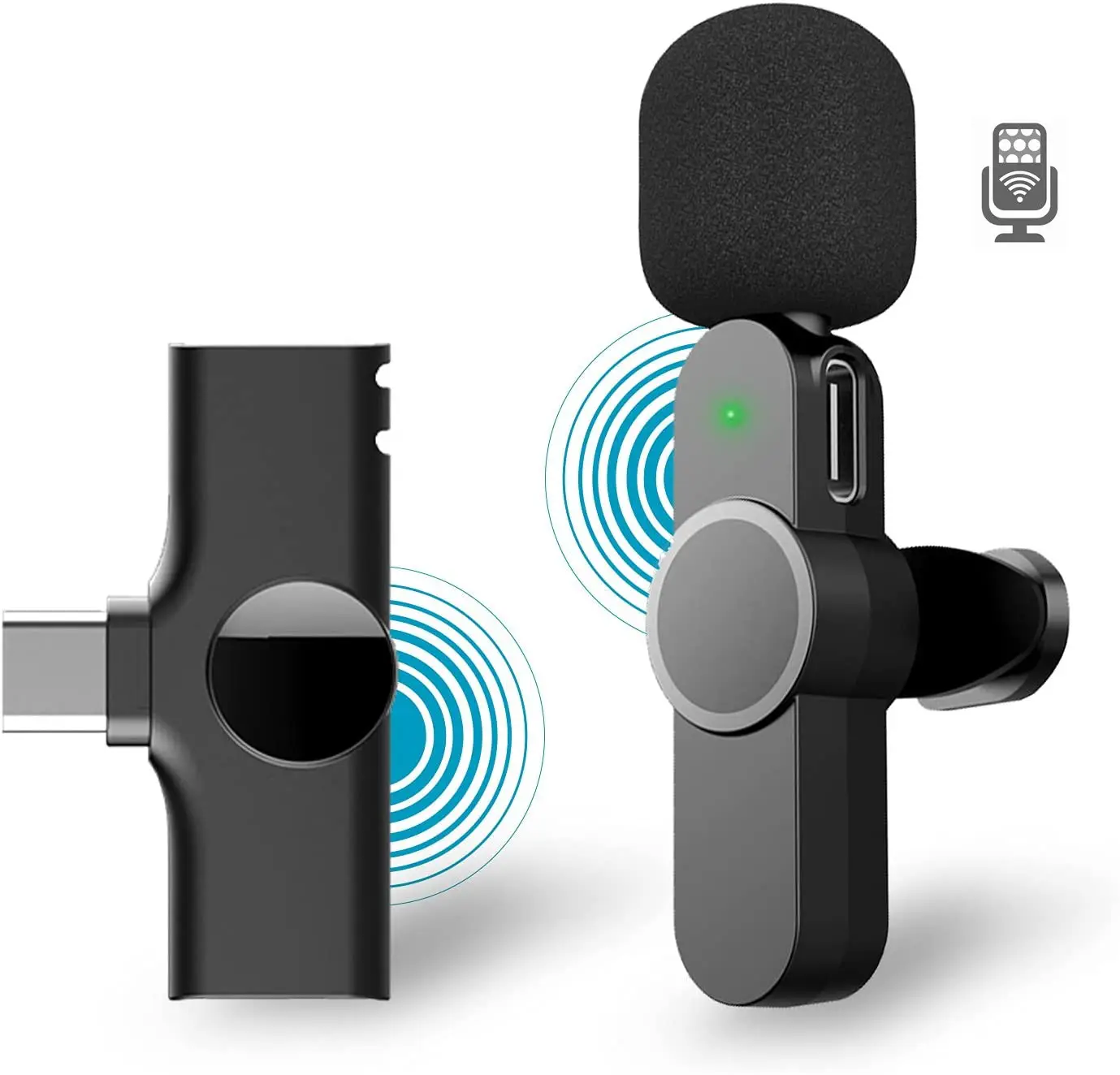 Mikrofon Lavalier Nirkabel USB-C, Mikrofon Klip Kerah, Mikrofon untuk iPhone Samsung Android Tipe-c Rekaman Mikrofon untuk Facebook Siaran Langsung