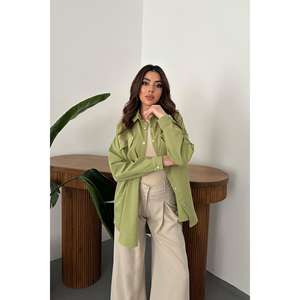 Blusas y Camisas Verdes de Mujer con Doble Bolsillo y Botones a Presión - Venta al por Mayor - Product Image 5