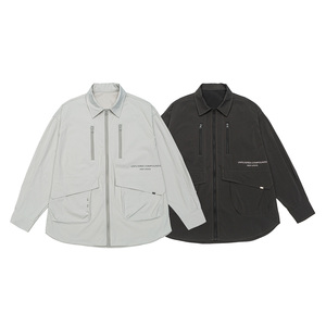 大码男式实用衬衫夹克外套棉质弹力防风拉链超大号多口袋 6XL 7XL 8XL 9XL 10XL - Product Image 1