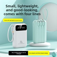 Mini batterie externe certifiée CE ROHS FCC, grande capacité 20000mAh, câble Type-C/Micro USB intégré, écran LED, technologie GaN 20W, charge rapide