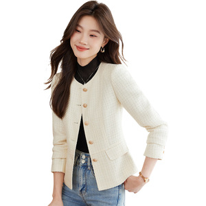 Women's Blue Blazer With Pockets Solid Color Polyester Worsted No-Wrinkle Treatment Autumn Spring Suit Top - Product Image 5