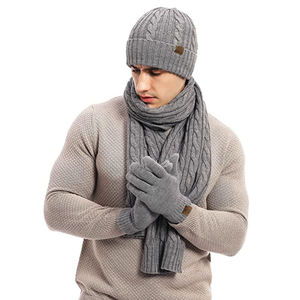 <span class=keywords><strong>Ensemble</strong></span> de laine trois pièces à la mode hivernale <span class=keywords><strong>pour</strong></span> femmes laine tricotée de couleur unie comprend des gants de haricot de luxe chauds écharpe <span class=keywords><strong>ensemble</strong></span> de chapeau parfait - Product Image 2