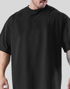 T-shirt europea in cotone di ispirazione sportiva da uomo 260G di tendenza estiva pesante a maniche corte di colore solido lunga 'coppia' - Product Image 3
