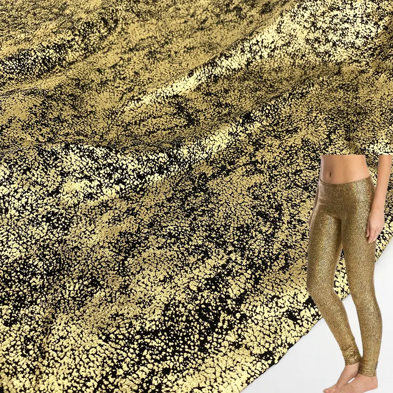 Nuovi tessuti e tessuti olografici in nylon metallizzato spandex lucido lamina d'oro a maglia tessuto sportivo per leggings yoga