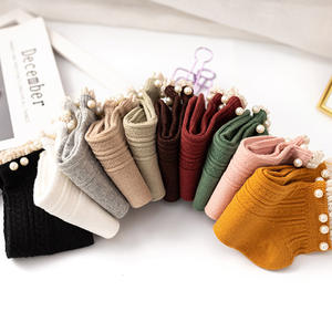 Socquettes en coton à perles pour femmes, ensemble de 3 paires de chaussettes pour femmes, à la mode, style Lolita décontracté, <span class=keywords><strong>Lot</strong></span> de dentelle japonaise, couleur unie pour filles, pantoufles à la cheville de princesse - Product Image 4