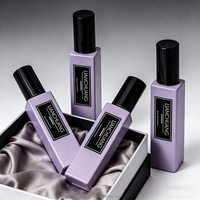 Flacon de parfum en verre rectangulaire rose de luxe, vide, avec bouchon carré noir brillant, bouchon personnalisé et coffret cadeau