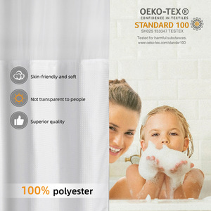 Rèm tắm khách sạn cao cấp không cần móc, chất liệu vải tổ ong trắng, không cần móc, rèm tắm siêu rộng có lớp lót cài nút - Product Image 2