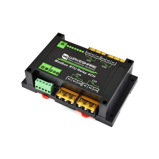 Waveshare Industrial Modbus RTU 4-ch Relay Module with RS485 Interface Onboard LED Indicators Rail-Mount China