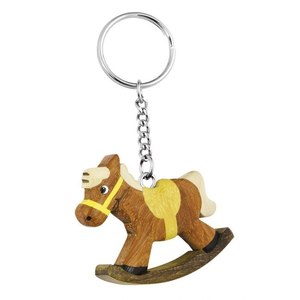 Portachiavi in legno a forma di cavallo a dondolo, miniatura artigianale, ciondolo per chiavi e borse - Product Image 1