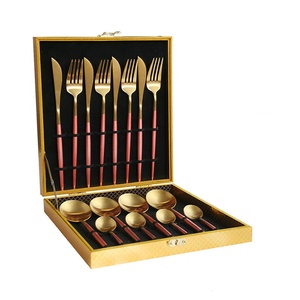 Wholesale 24pcs Stainless Steel Cutlery Set Luxury Vintage Household <b>Flatware</b> Set Wooden Box Package Matte Brushed Gold Cutlery - Product Image 2