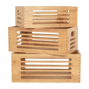 Grande <span class=keywords><strong>contenitore</strong></span> di stoccaggio di bambù Set di <span class=keywords><strong>legno</strong></span> da scrivania scatola da cucina <span class=keywords><strong>contenitore</strong></span> con manici vestiti giocattoli Organizer - Product Image 2