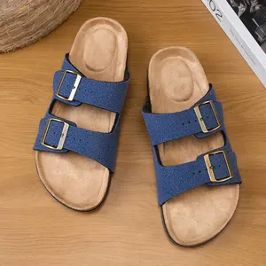 รองเท้าแตะส้นแบนสำหรับผู้ชายพื้นไม้ก๊อกกระดุมสองแถวหนังวัวนิ่มกระดุมสองแถวสไตล์ย้อนยุคใหม่<span class=keywords><strong>2025</strong></span> - Product Image 5