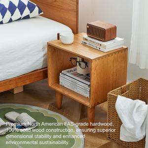 Table de chevet flottante en bois de chêne massif avec étagère ouverte, table de chevet minimaliste moderne avec pieds effilés pour chambre à coucher - Product Image 4