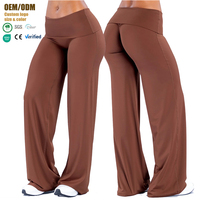 Pantalon de yoga pour femme à taille repliable, coupe droite ample, jambe large, décontracté, pour l'extérieur et l'entraînement
