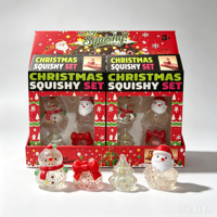 Ensemble de jouets squishy de Noël 4 pièces, transparents et pailletés, jouets à presser anti-stress (Père Noël, Bonhomme de neige, Arbre, Nœud), cadeau pour enfants et fêtes