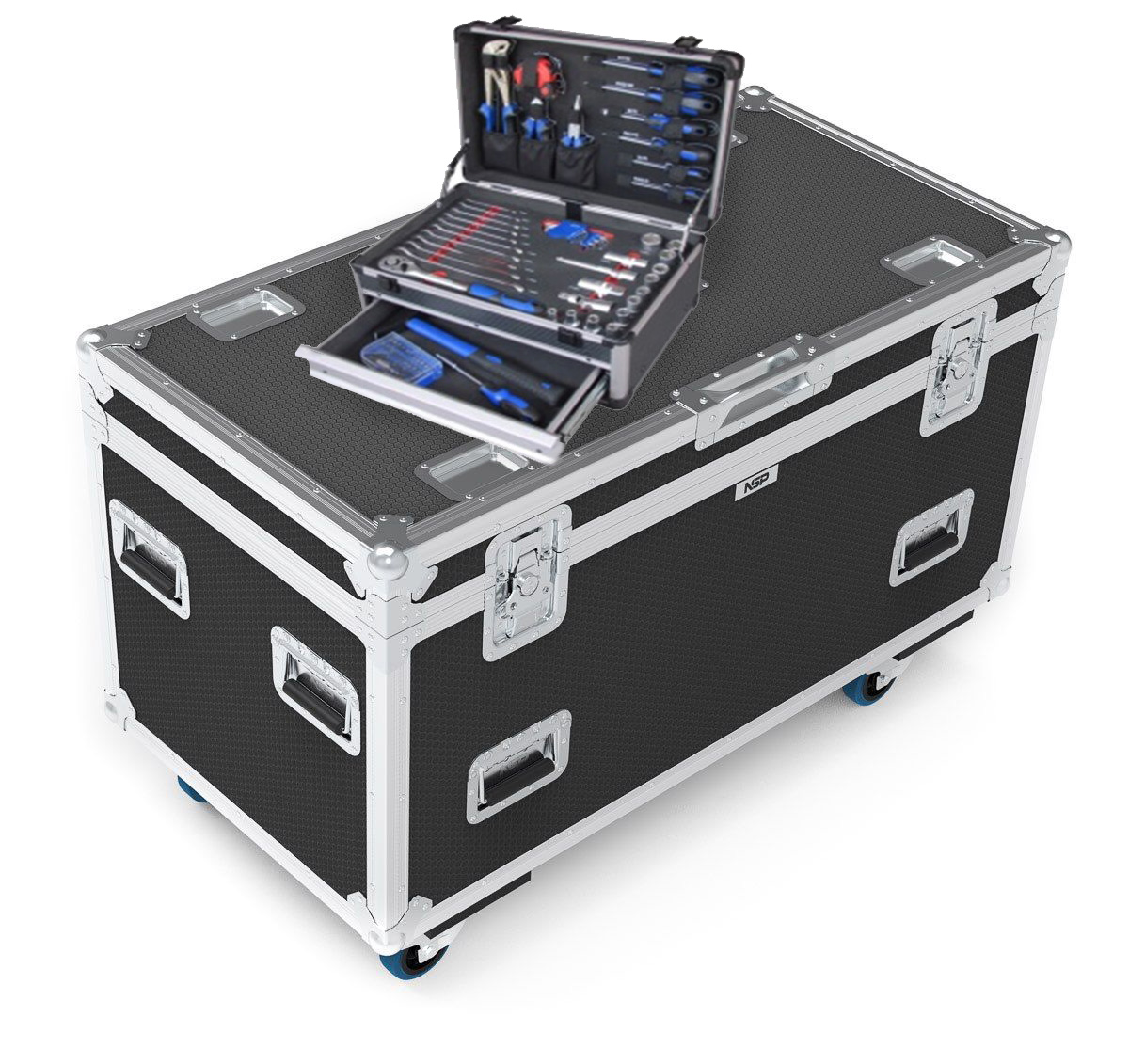 Manufacturer Rolling Flight Aluminum Tool Case with Drawers, Heavy Duty Metal Drawers Case Trolley Box