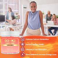 Complément alimentaire en gommes végétaliennes sans sucre, saveur pêche, marque privée, 7-en-1, Vitamine D3 10000 UI, Complexe K2, avec Calcium, Magnésium et Zinc