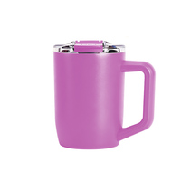 Mug à café en acier inoxydable à double paroi de 15 oz avec logo personnalisé, avec poignée et couvercle, portable, pour boissons chaudes ou froides, mug isotherme