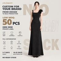 Robe longue noire à col carré pour femme, corsage plissé, épaules à volants, soirée, personnalisable OEM, marque privée