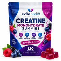 Gummies de créatine monohydrate sans sucre pour adultes, faibles en glucides, 5g par portion, soutien à la récupération musculaire et à la force (Marque Blanche)