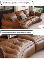 Canapé italien courbé de style Mid-Century Modern en cuir véritable huilé, 3 places, pieds en bois, personnalisation OEM ODM, luxe, directement de l'usine