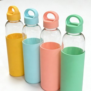 Bouteille d'eau en verre de 500 ml avec manchon en silicone, boucle de transport, couvercle, gobelet écologique pour les voyages - Product Image 3