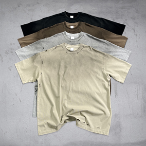 เสื้อยืดโอเวอร์ไซส์ล้างเปล่าสำหรับผู้ชายผ้าฝ้ายเฮฟวี่เวทการออกแบบกราฟิกวินเทจตามสั่ง - Product Image 3