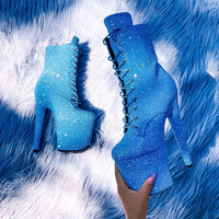 Paillettes ultra-haut talon discothèque 8 pouces pôle danse bottes femmes modèles marche mode laçage sexy fétiche chaussures plate-forme