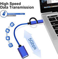 DAJIANG OEM Kabel Adaptor USB 2-in-1 Tipe-C/Micro USB USB 3.0 OTG untuk Komputer, Bahan Nilon, Warna Biru, Terverifikasi TUV
