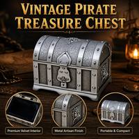 Cofre del Tesoro Pirata Vintage de Metal Joyero con Forro de Terciopelo Organizador para Anillos Pendientes Collares