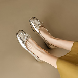 Zapatos <span class=keywords><strong>de</strong></span> Mujer Tipo Bailarina con Punta Redonda y Lazo, <span class=keywords><strong>de</strong></span> Piel Vacuna, para Otoño, con Suela <span class=keywords><strong>de</strong></span> Goma, Estilo Informal - Product Image 5