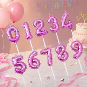 Bougies Chiffres en Forme de Cœur Rose et Violet 0-9 pour Décoration de Gâteau d'Anniversaire - Product Image 3