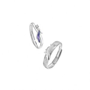 Bague de couple en acier inoxydable plaqué platine, dragon et phénix, avec zircon et diamant, alliance de mariage pour couple - Product Image 5
