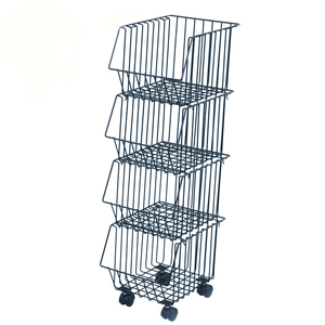 Trang Chủ Siêu Thị Kim Loại Trái Cây Rau Hiển Thị Stand Multilayer Dây Lớn Giỏ Với Bánh Xe - Product Image 1
