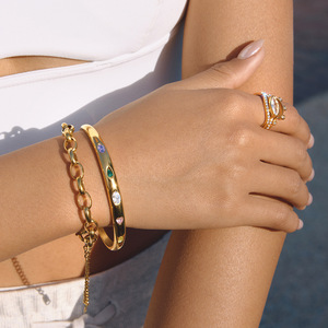 Geometric Colored Zircon Open <b>Bangle</b> Women's Crystal Rhinestone <b>Bracelet</b> Everyday Wear Channel Setting Jewelry - Product Image 2
