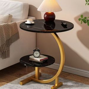 Modern <b>Round</b> <b>Side</b> <b>Table</b> Two Tier Bedside Coffee <b>Table</b> Wooden Top Metal Frame for Living Room Bedroom - Product Image 4