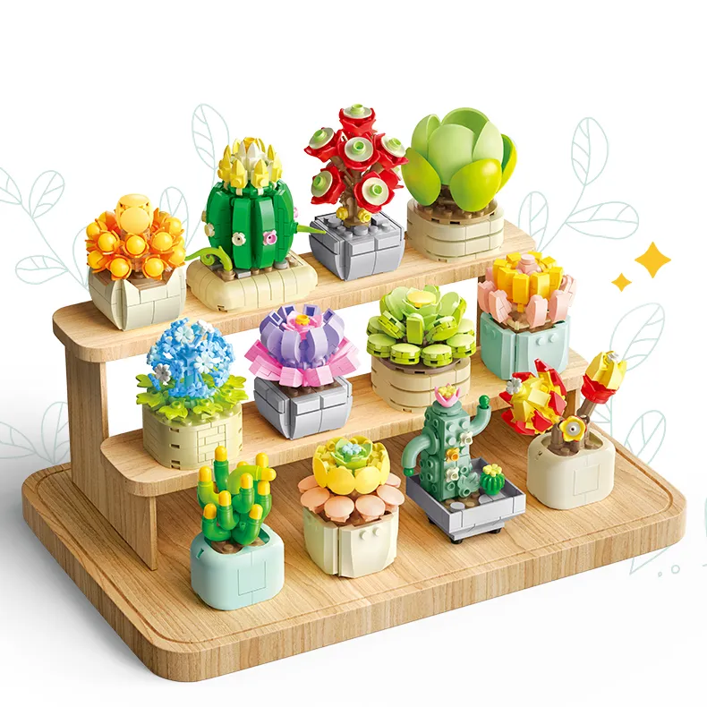 FEELO1097PCS High-quality building blocks flower Mini Diy Plastic Toy Building Blocks Decorative Flowers Bouquet Garden Assemble