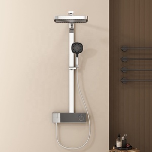 Set Doccia a Pioggia <span class=keywords><strong>in</strong></span> Ottone Cromato Dorato <span class=keywords><strong>con</strong></span> Doppio Getto, Colonna da Pavimento <span class=keywords><strong>in</strong></span> Ceramica Spazzolata <span class=keywords><strong>con</strong></span> Soffione a Pioggia, Rubinetteria per Doccia e Vasca - Product Image 4