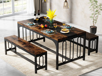 Ensemble de table à manger Tribesigns, table de cuisine 3 pièces avec 2 bancs pour 4-6 personnes