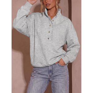 Sweat-shirt personnalisé pour femme, col montant Henley, pull oversize à manches longues, hauts à volants, vêtements de mode automne 2026 - Product Image 2