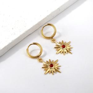 <b>Fashion</b> Jewelry Stainless Steel <b>Fashion</b> Simple Stainless Steel 18k Gold Plated Star Red Zircon Crystal <b>Hoop</b> <b>Earrings</b> for Women - Product Image 5