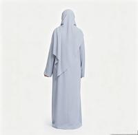 Abaya musulmane ample bleu clair avec khimar, fermeture éclair confortable, idéale pour un usage quotidien
